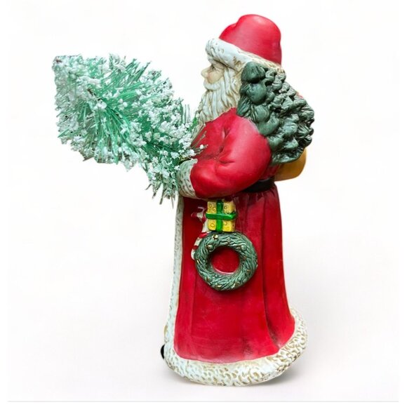 Vintage Santa Claus Figurine Holding Christmas Tree In Festive Red & White Coat - Picture 6 of 7